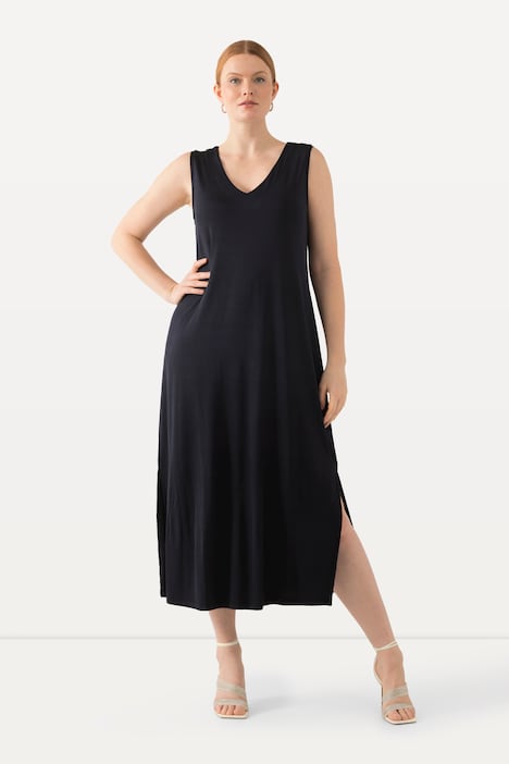 Slinky-Midikleid, A-Linie, V-Ausschnitt, ärmellos