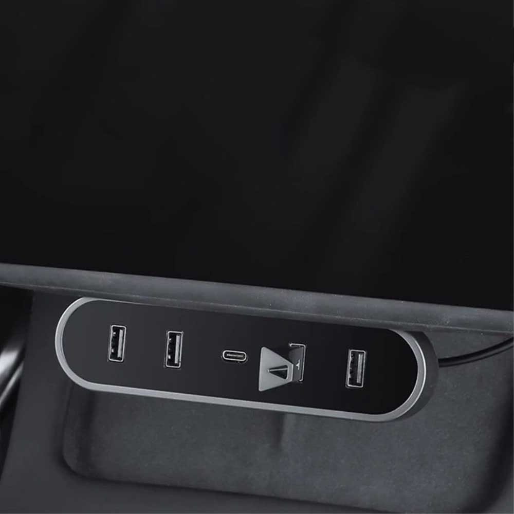 Tesla Model 3 / Y USB 3.0 Multiport Adapter Hub mit USB C / 4x USB A für unter dem Bildschirm - Schwarz