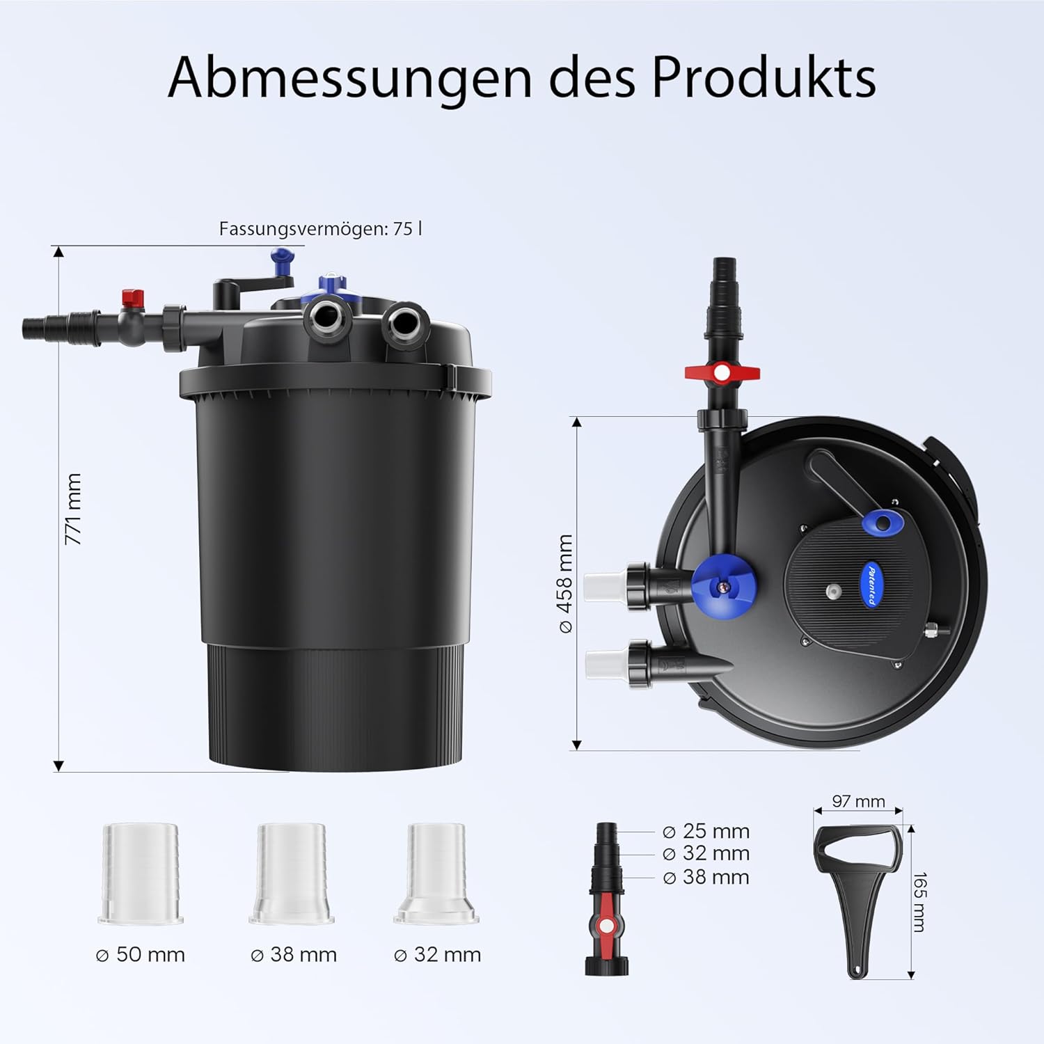SunSun Komplettset: CPF-30000 Teichdruckfilter bis 12000 L mit 55 Watt UV-C Teichklärer, NEO8000 SuperEco Teichpumpe 8000l/h 70W, 10m Teichschlauch 38 mm (1 1/2'), Schlauchschellen W1 44-47mm