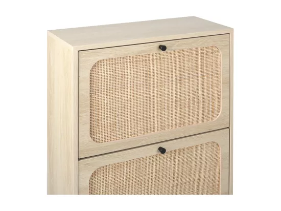 Meuble à chaussures avec 3 Porte en rotin métallique fabriqués avec des fers à repasser et MDF 60x23.5x104.5cm Naturel