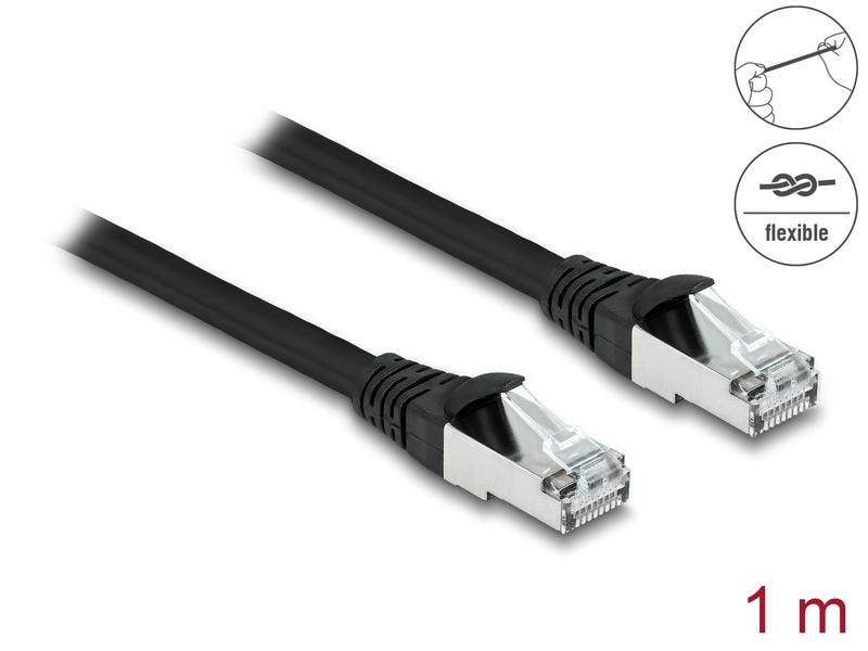 Delock Patchkabel Outdoor Cat 6A, S/FTP, 1 m, Schwarz Delock RJ45 Netzwerkkabel Cat.6A S/FTP PUR Outdoor 1 m schwarz