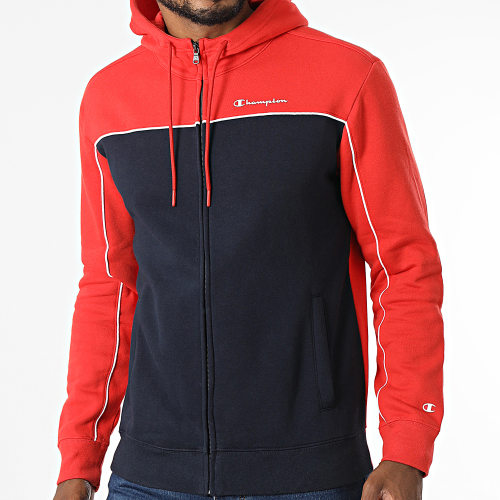 Sweat Zippé Capuche 217851 Bleu Marine Rouge