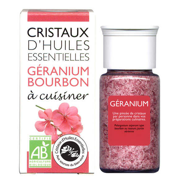 Géranium Bourbon - Cristaux d'huiles essentielles à cuisiner - Bio