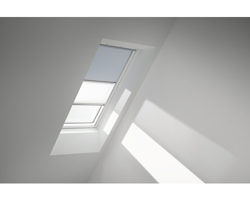 VELUX Advantage Set: Verduisterend rolgordijn, effen hemelsblauw, en plisségordijn, wit, handmatig, aluminium frame, DFD C02 4576S