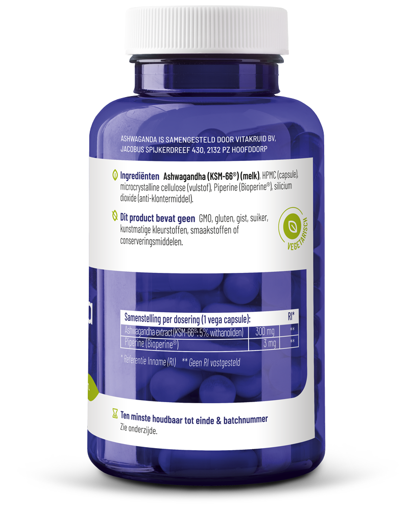 Vitakruid Ashwagandha 5% Withanoliden Ksm-66® & Bioperine® (90 vega capsules)