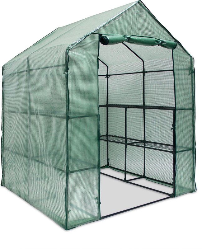 Relaxdays tuinkas met rekken - 8 plateaus - staal - begaanbaar - PE-folie - 195 x 140 x 140 cm - tomatenkas