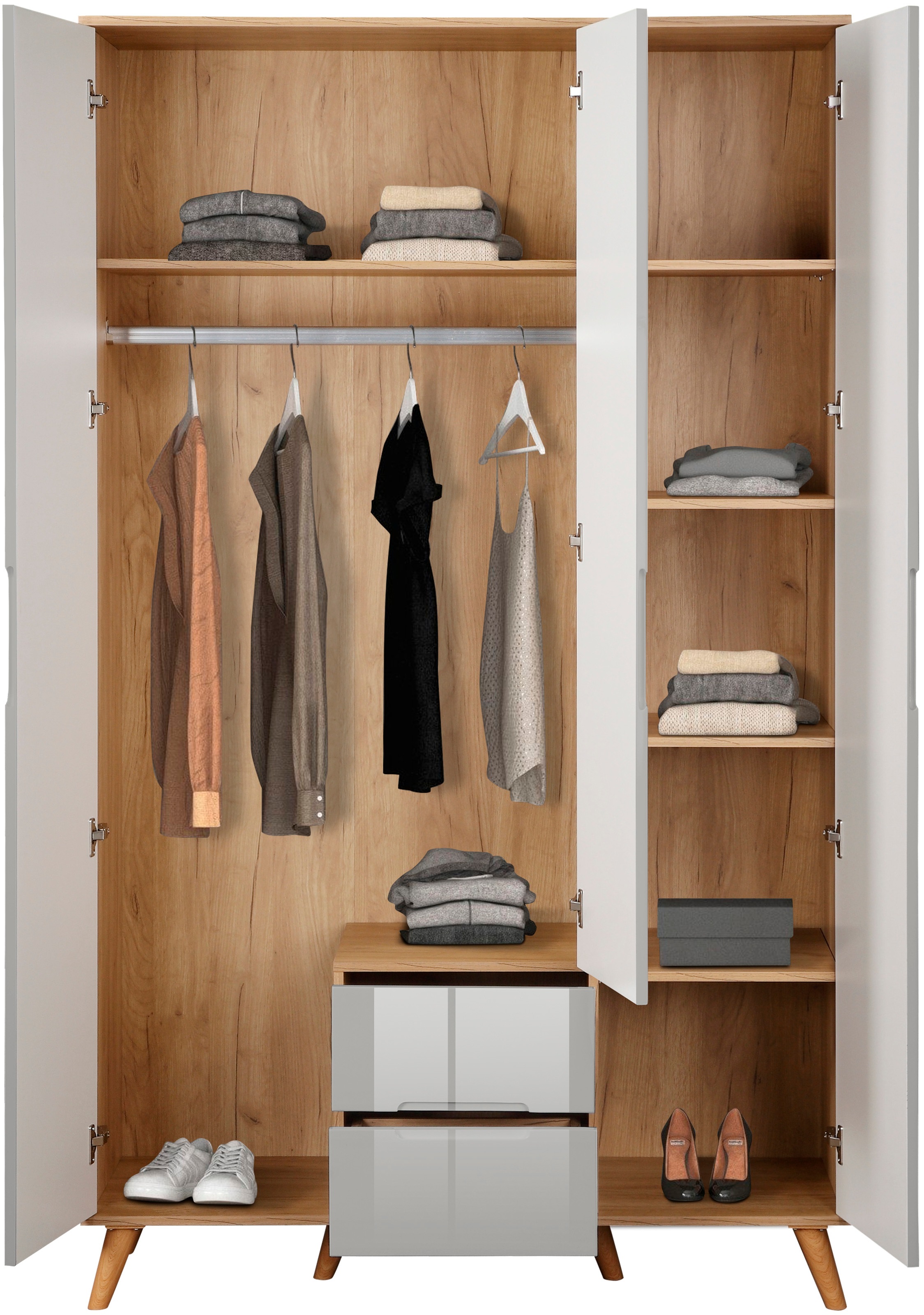 andas Kleiderschrank »Lund Schlafzimmerschrank Bestseller im skandinavischem Design« Garderobenschrank mit Premium Innenausstattung, Breite 120cm