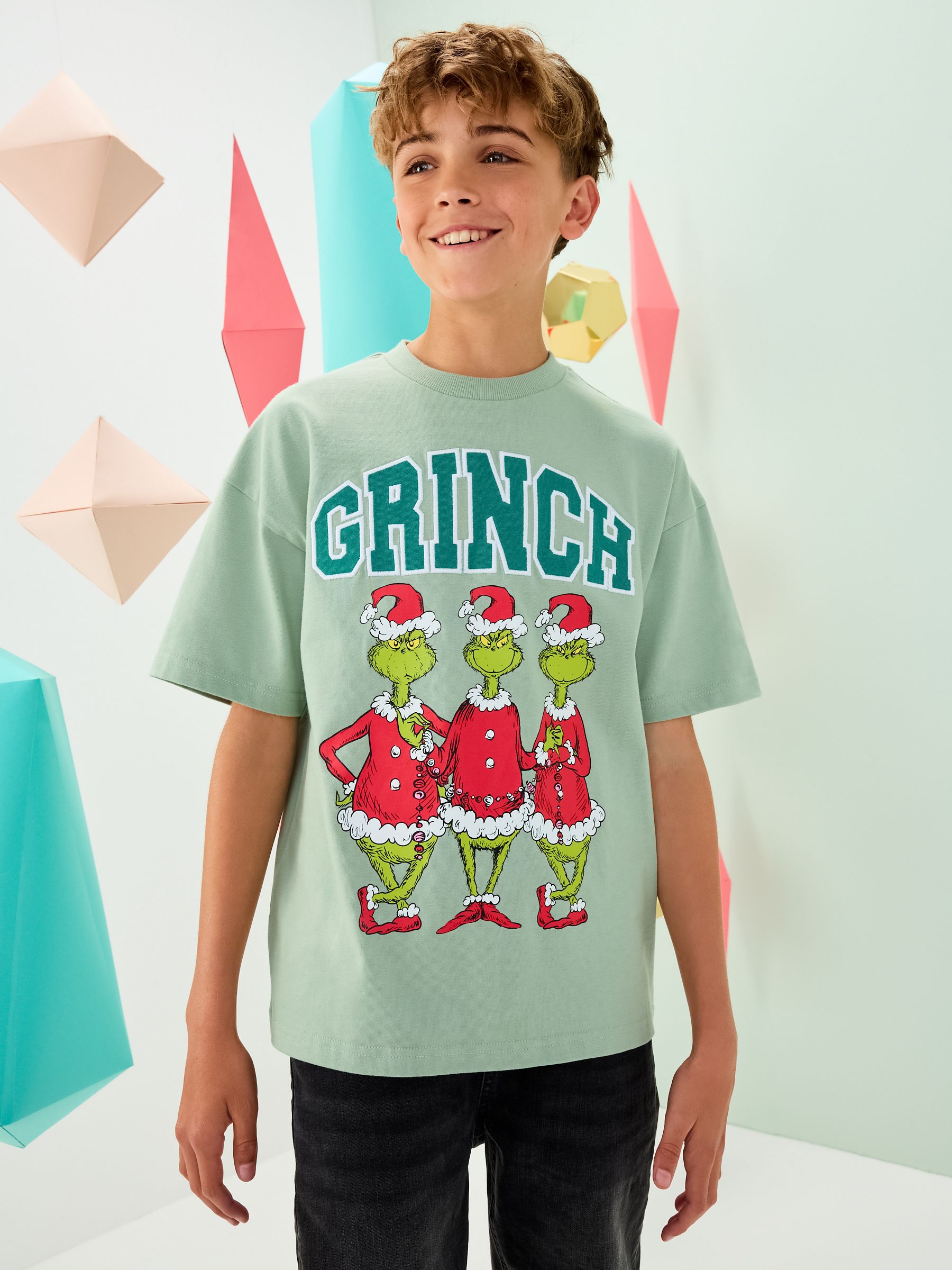 Saliegroene Grinch - Kerstshirt met korte mouwen (3-16 jr)
