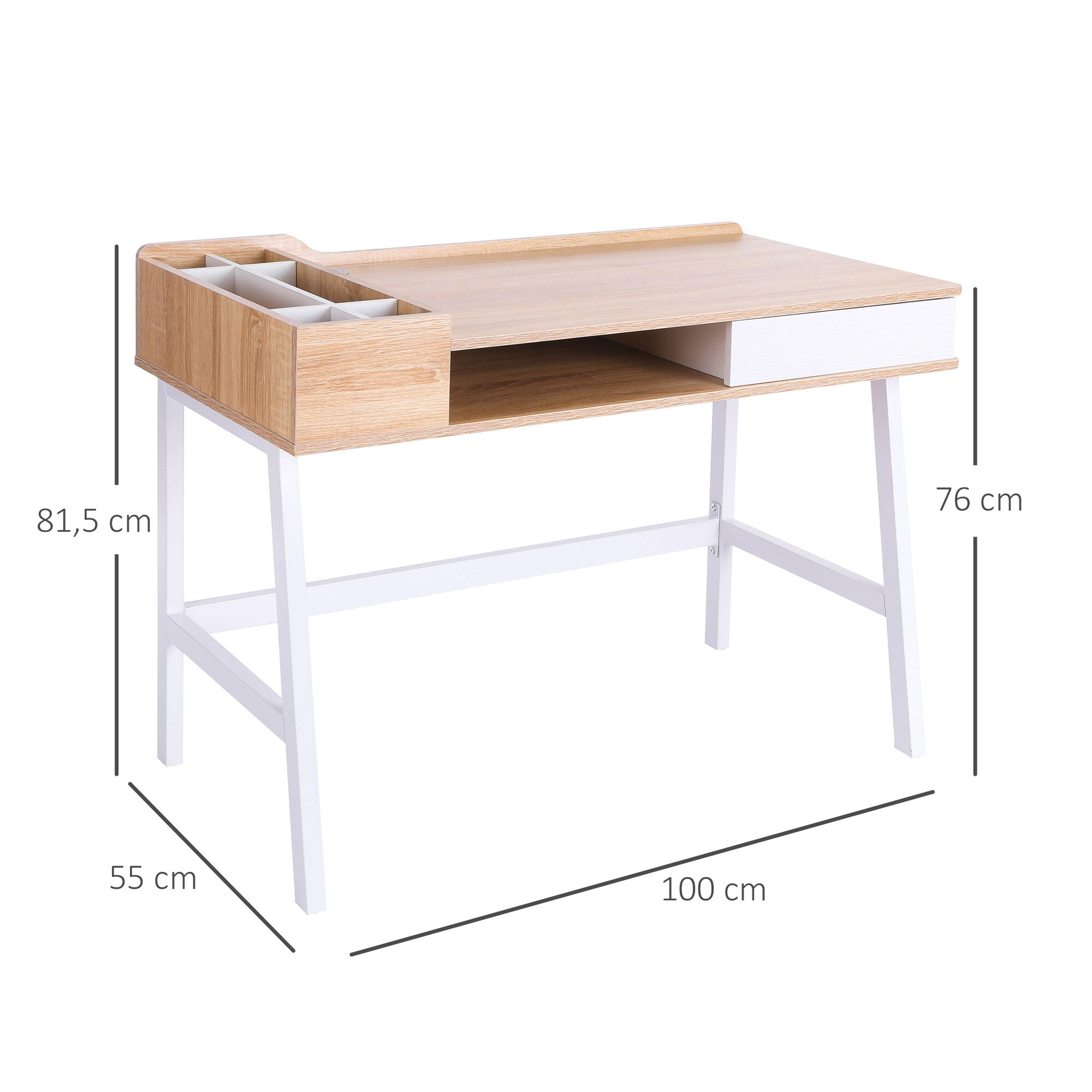 HOMCOM Schreibtisch Trendiges Industrie-Design, Metallgestell mit pulverbeschichteter Oberfläche Natur 100 x 55 x 81,5 cm (LxBxH)
