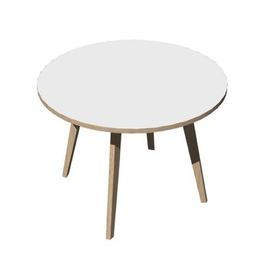 Table ronde - H74 cm - 100 cm - 4 pieds bois - plateau blanc