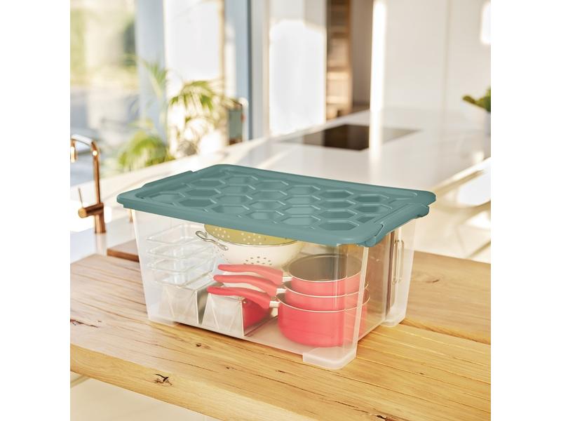 Rotho Aufbewahrungsbox Evo Safe 44 l, Grün/Transparent Box mit Deckel