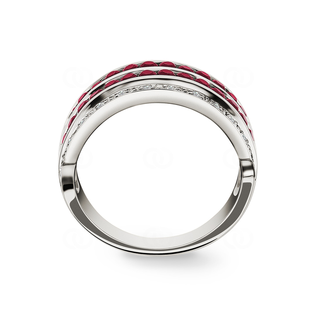 Damenring 750/18 K Weissgold mit Diamanten 0.08 ct H/Si und Rubinen