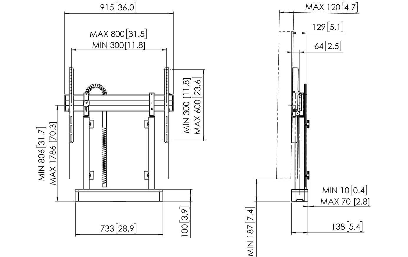 Wandhalterung PRO RISE2005W Weiss<br>Motorisierter Display-Boden-Wand-Lift