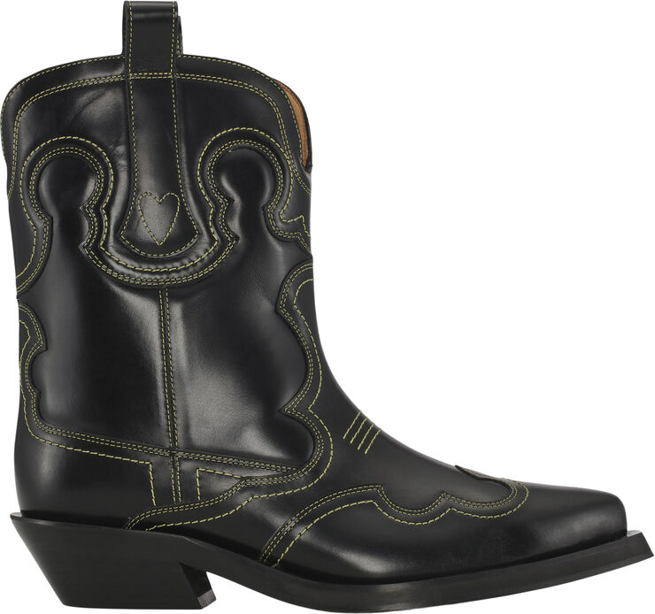 Ganni Embroidered Western Støvler Black/yellow