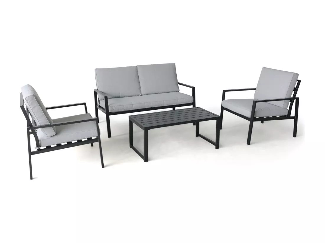 Rugiada - Salon de jardin en aluminium avec coussins - canapé, 2 fauteuils, table basse