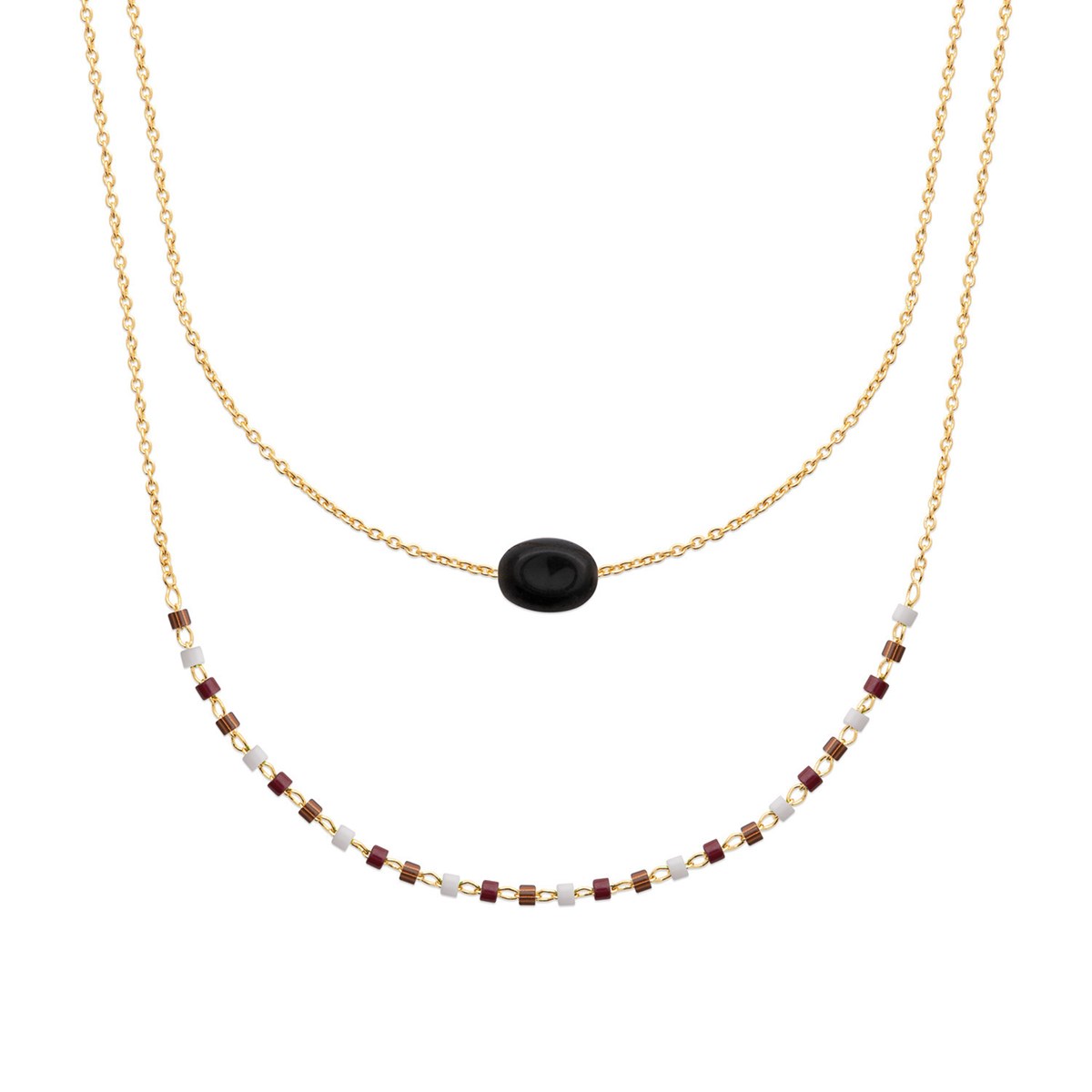 Collier Brillaxis double rang plaqué orobsidienne