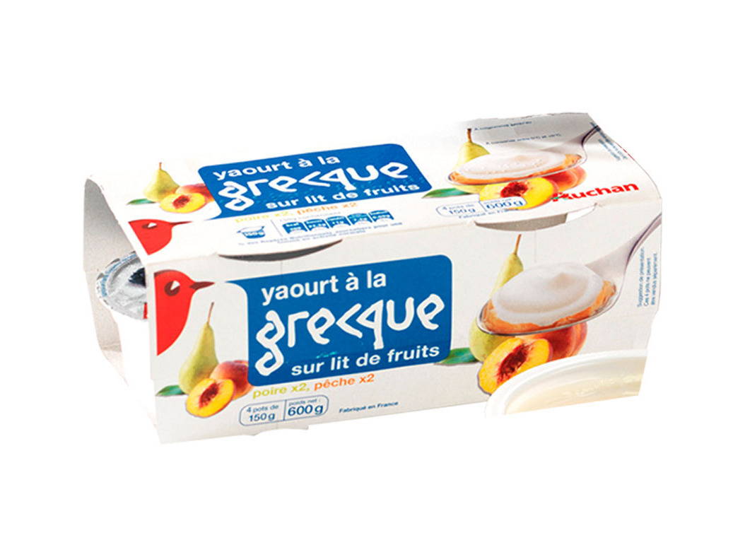 IOGURTE AUCHAN GREGO PERA E PÊSSEGO 4X150G