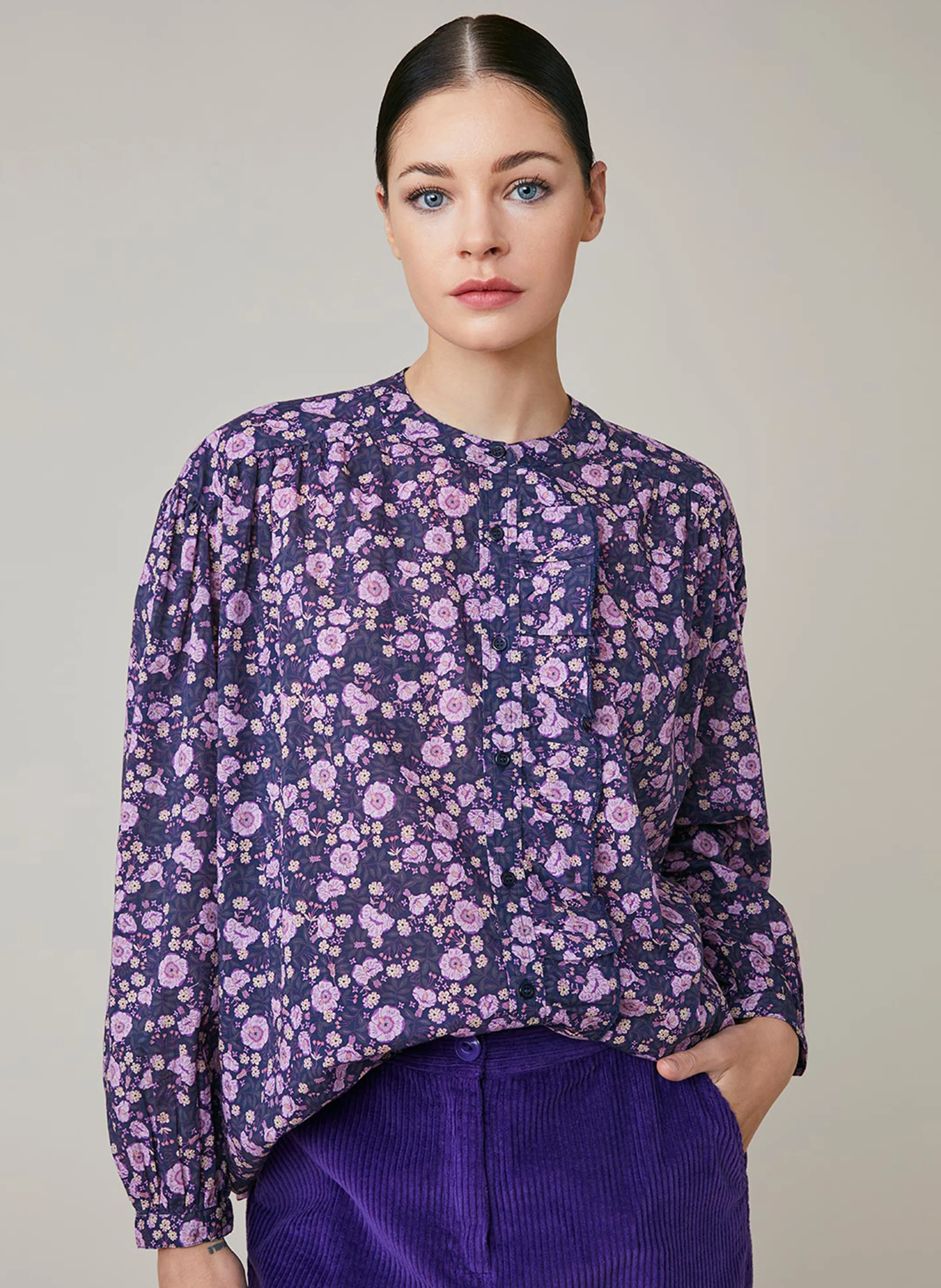 FABIOLA - Chemise col rond à imprimé fleuri | Rouge
