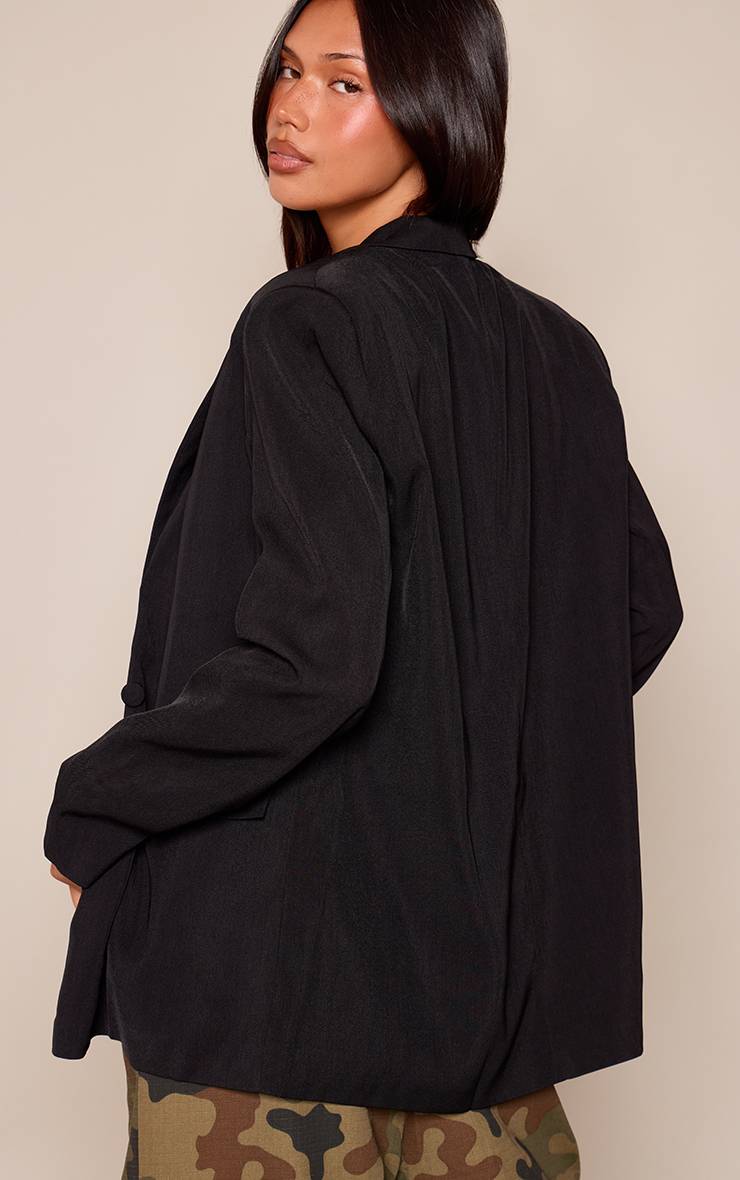 Noir Blazer Croisé À Double Détail De Poches
