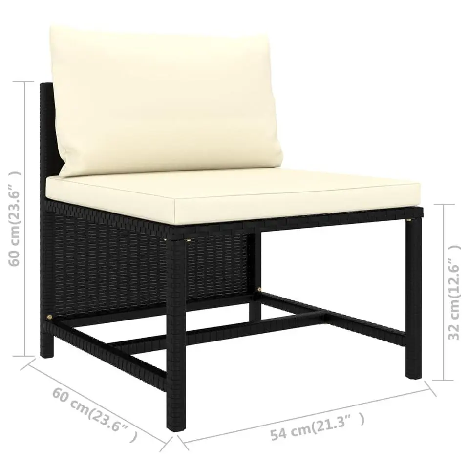 vidaXL - Tuinset - Zwart - Poly rattan - 8 stuks - Met kussens