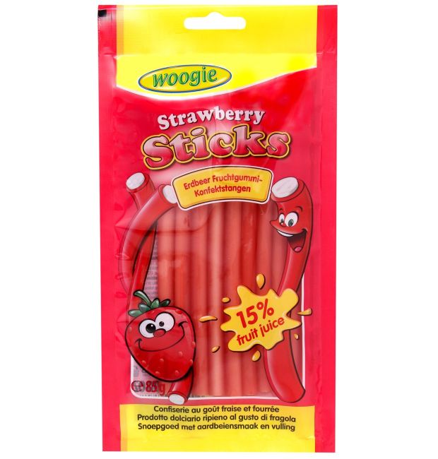 Woogie Sticks met Aardbeiensmaak en Vulling 85g