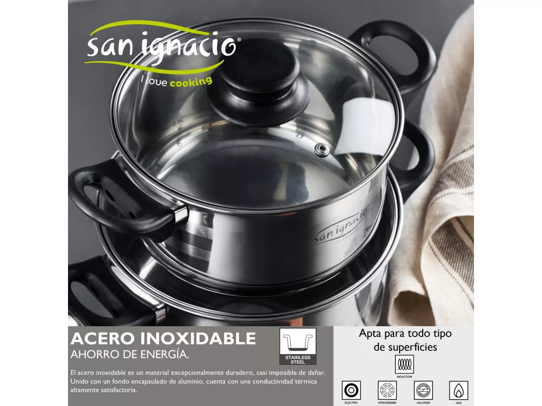 Set : Set de trois poêles à frire + Batterie de cuisine 8 pcs.