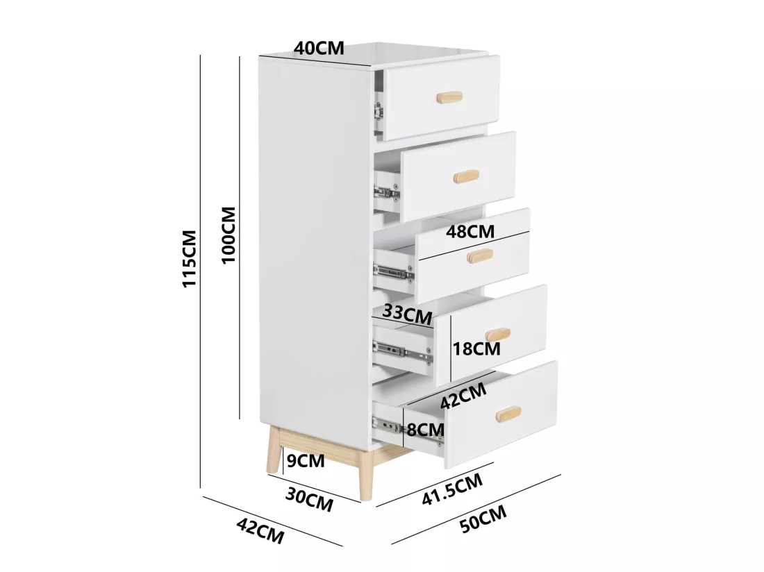 Commode Mobili Rebecca Myristica 115x50x40 MDF Pin Blanc Marron Scandinave À Monter