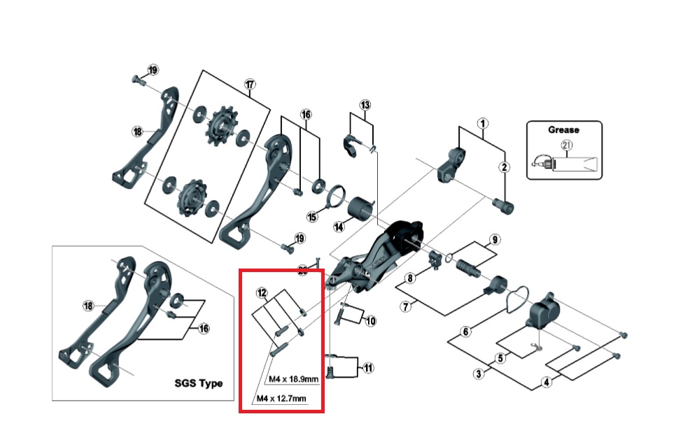 Shimano M9000 justeringsskruer til bagskifter