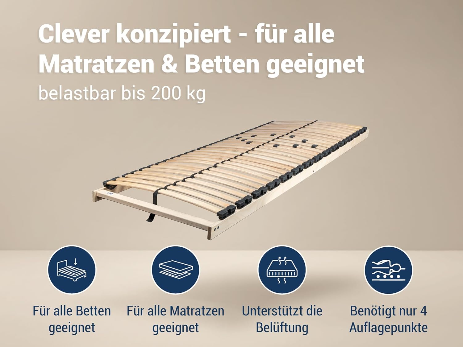 Betten-ABC Max 1 NV Lattenrost zur Selbstmontage, mit 28 Leisten und Mittelzonenverstellung, für alle Matratzen geeignet, 140 x 190 cm