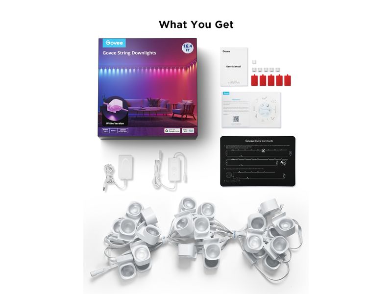 Govee LED String-Downlights, RGBIC, 5 m Smarte LED-Lichterkette/Deckenleuchte mit RGBIC-Segmentfarben