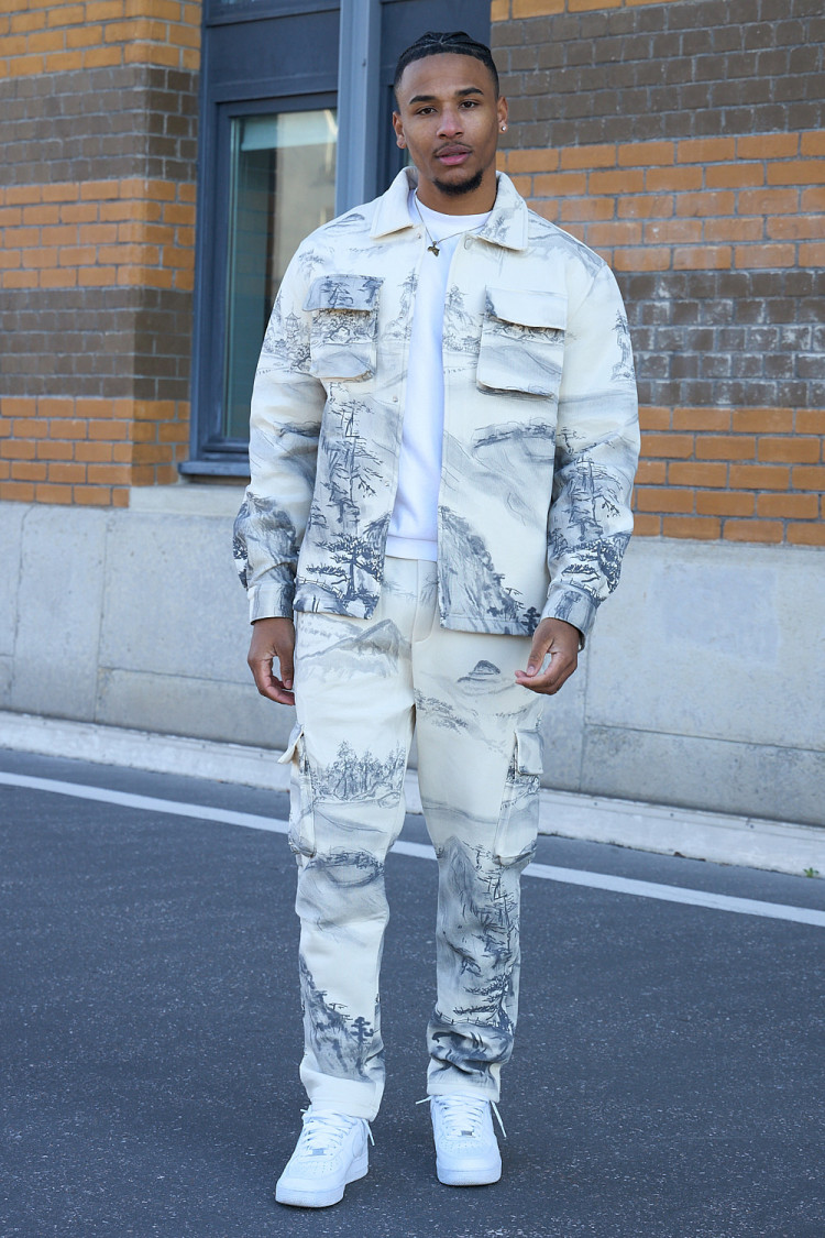 Ensemble 2 pièces veste + jogging beige à motifs paysage