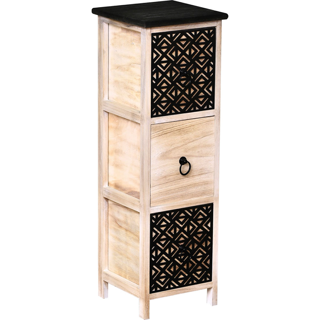 Meuble de salle de bain 3 tiroirs naturel noir 25x77x25cm