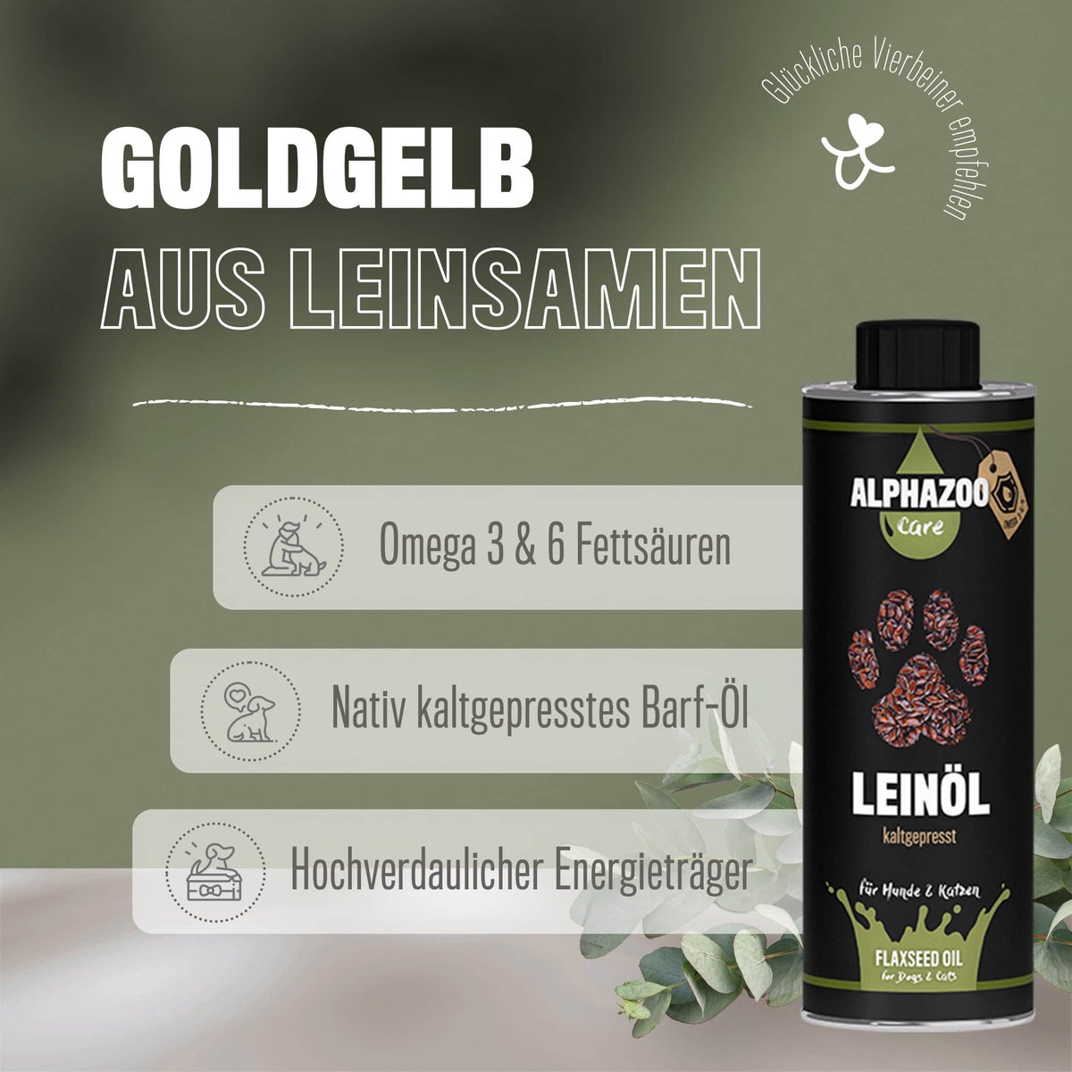 ALPHAZOO Premium Lijnzaadolie 250ml voor Honden en Katten | Omega 3 Lijnzaadolie