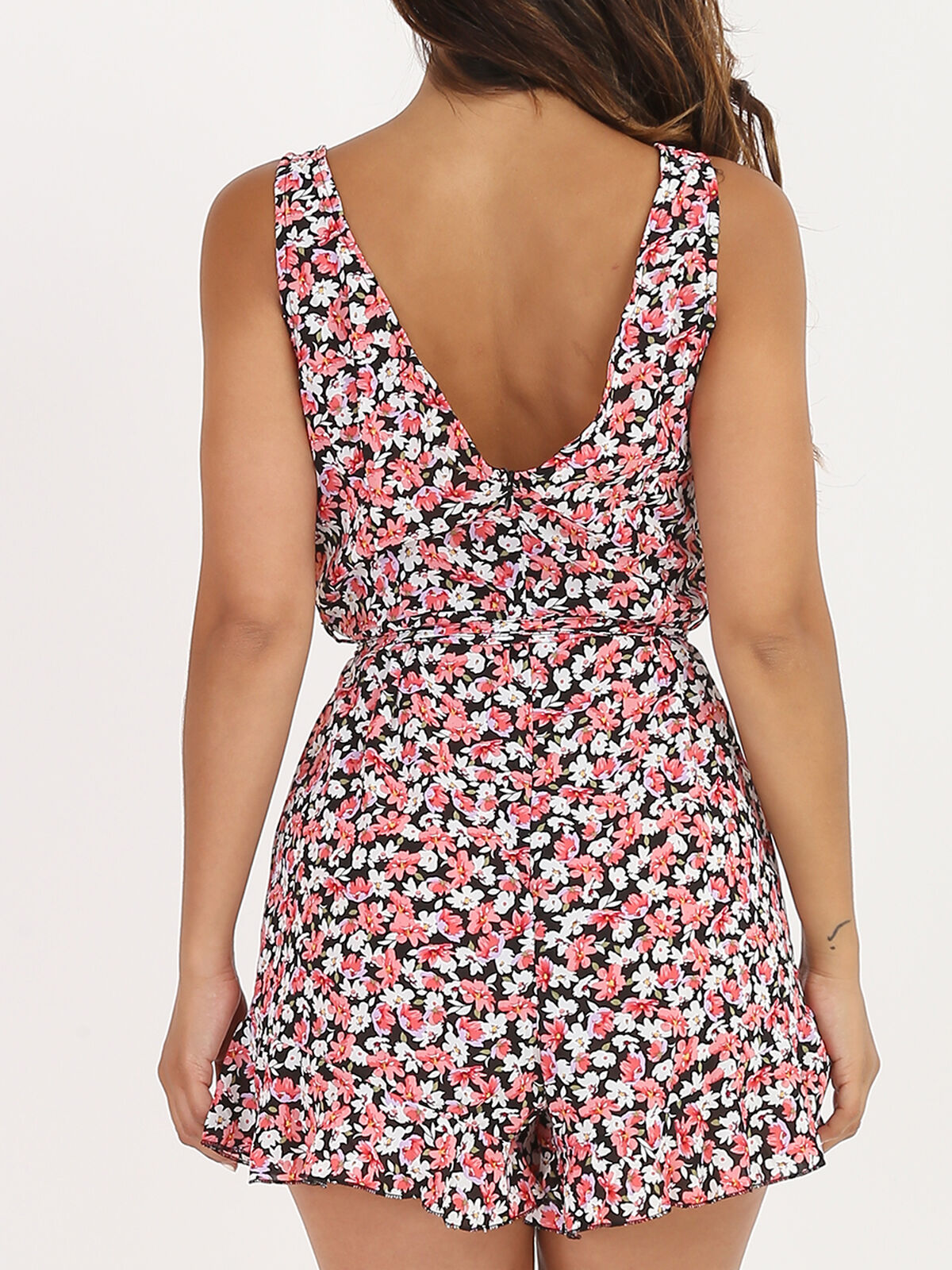 Combi-short fleurie à volants- Noir
