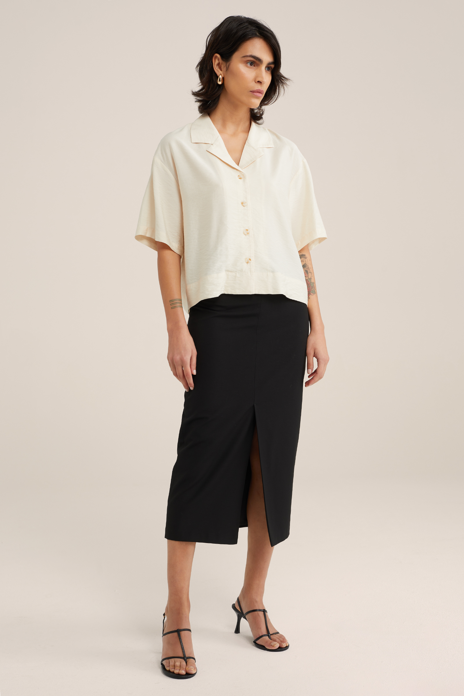 blouse met zijdelook WE Studio Gebroken wit