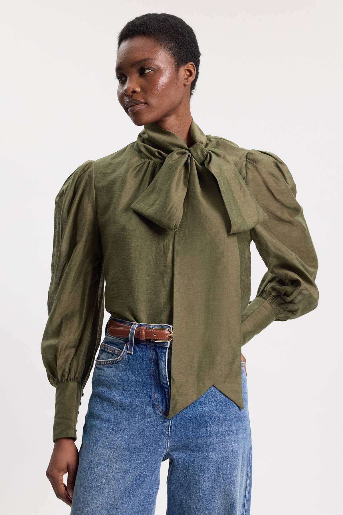 KarenMillen Chemisier En Organdi Tissé Avec Nœud Lavallière