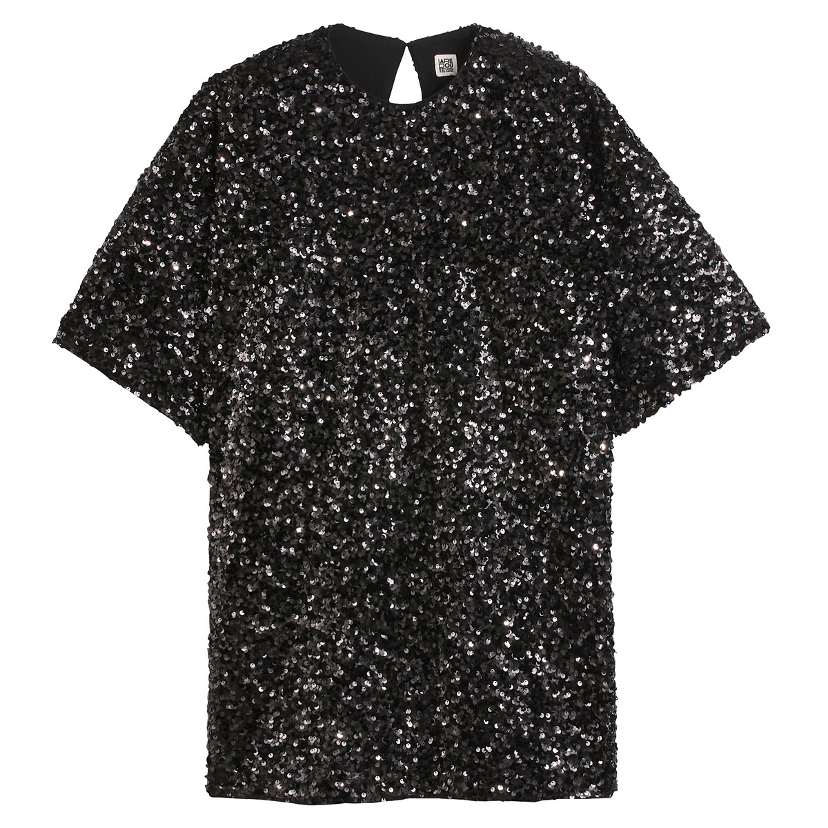 COLEÇÃO LA REDOUTE<br>Vestido curto e reto, com mangas curtas e lantejoulas