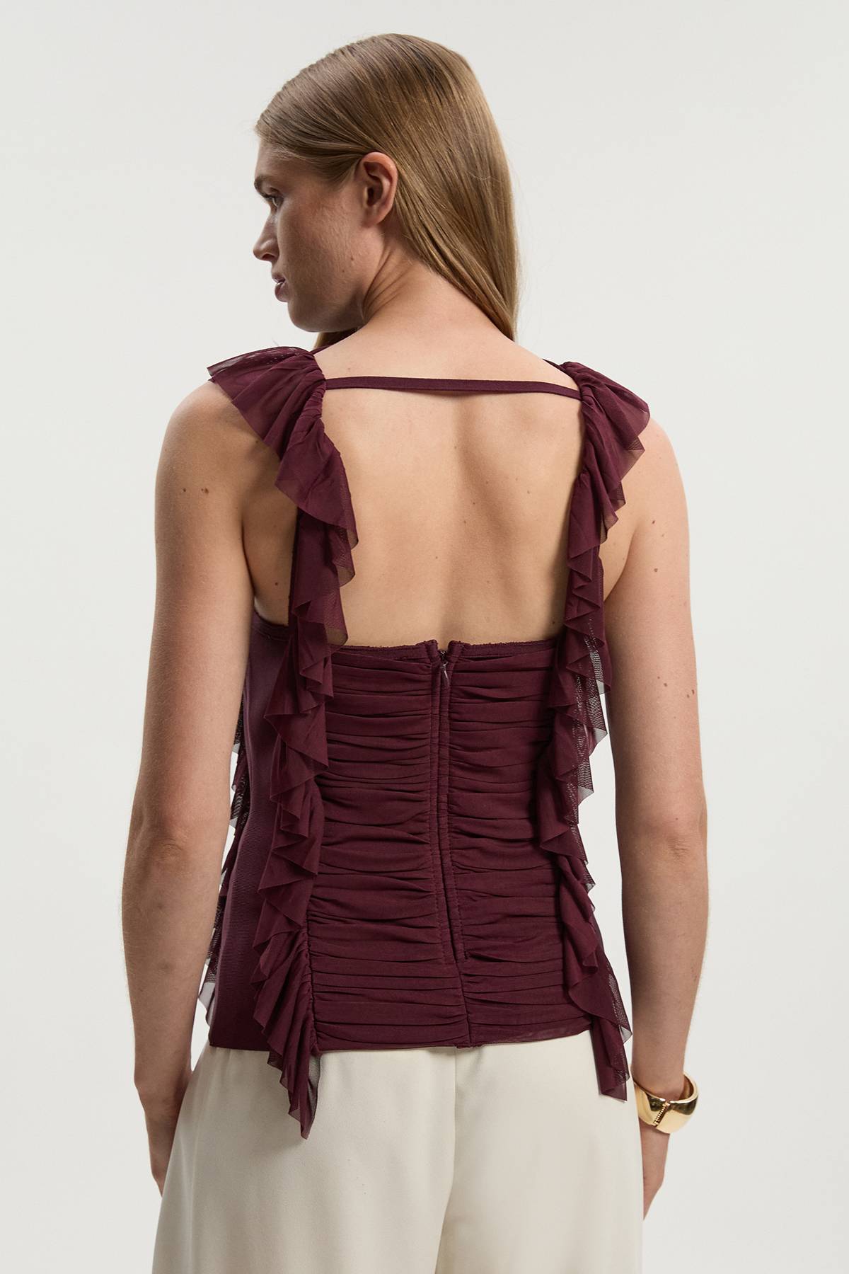 KarenMillen Haut en Maille Bandage avec Volants Froncés