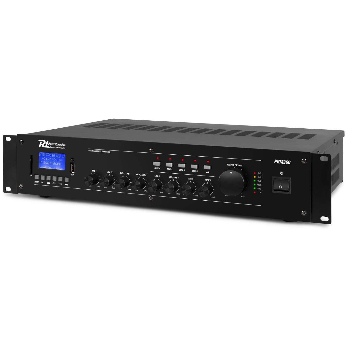 Power Dynamics PRM360 100V & 8 Ohm 6-kanaals 19-inch versterker 360 Watt