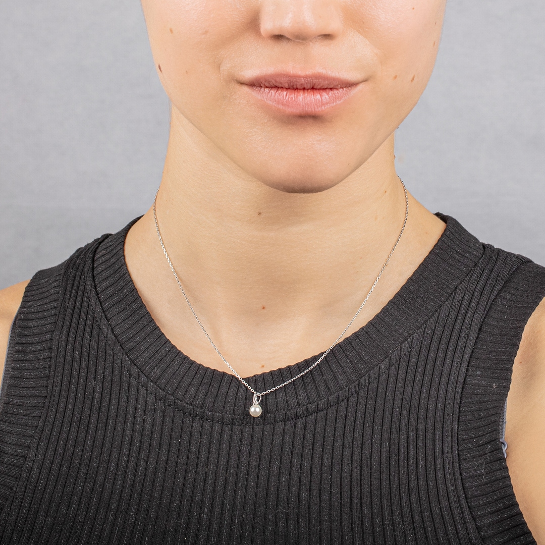 Collier mit Anhänger 925 Silber rhodiniert mit Kunstperle 5mm & Zirkonia