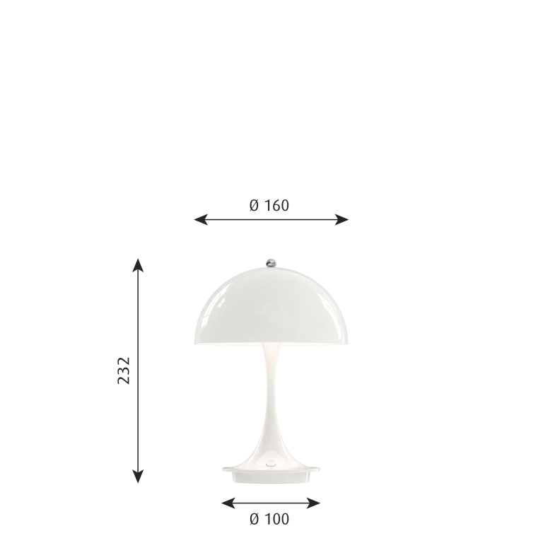 Louis Poulsen Panthella tafellamp V2 Ø16 LED oplaadbaar opaal