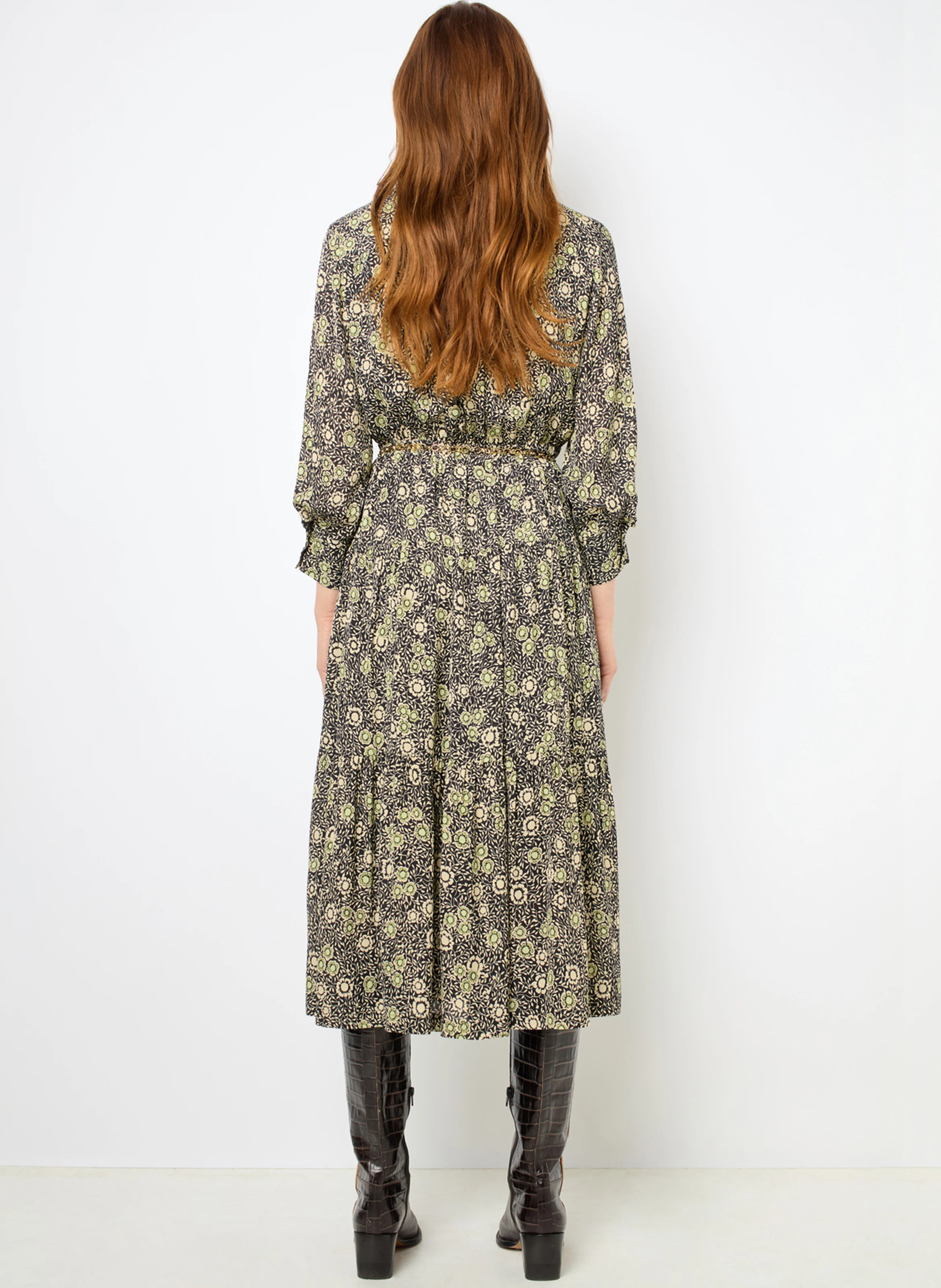SOLYA - Robe chemise imprimée fluide | Kaki