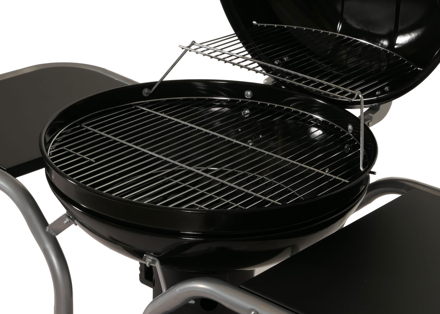 Grillwagen MCW-N16, Holzkohlegrill Standgrill Gartengrill mit Deckel drei Ablagen, Stahl Emaille 143x131x66cm schwarz