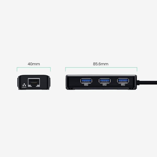HUB Nettverksadapter USB-A - RJ45 1000 Mbps / 3x USB 3.0 svart