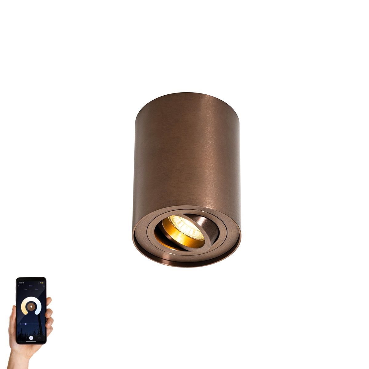 Smart plafondspot donkerbrons draai- en kantelbaar incl. Wifi GU10 50mm - Rondoo Up