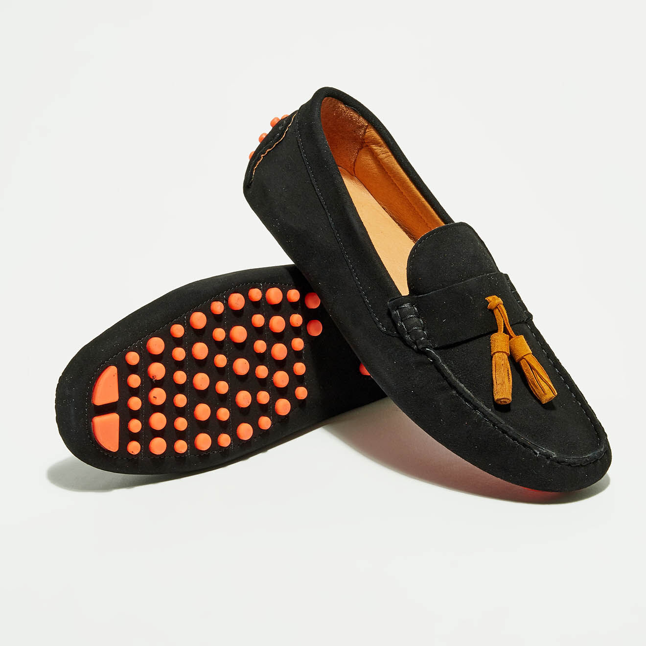 Flavio Création Mocassins en Velours de Cuir Manu noir/orange