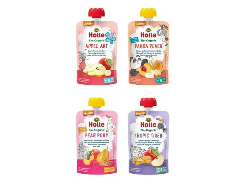 HOLLE Quetschbeutel Pouchy Set 4 x 100g Probierpaket Quetschbeutel 4-er Set Pouchy