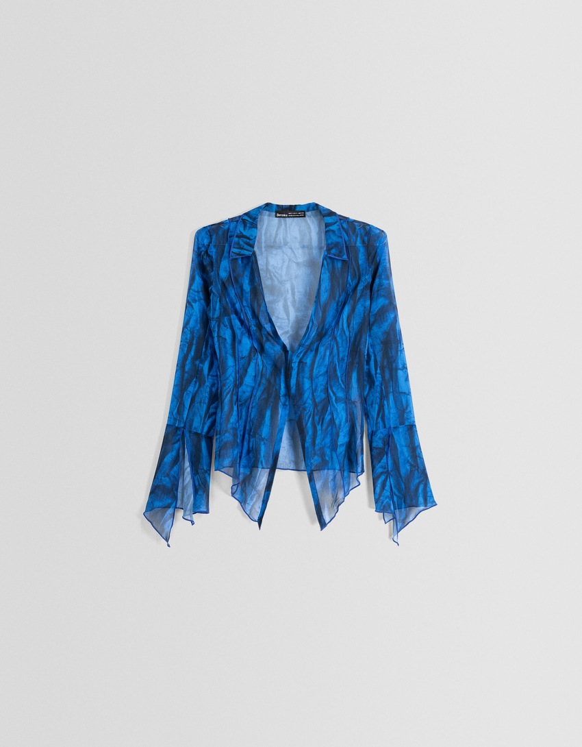 Blusa de chiffon estampada de manga comprida
