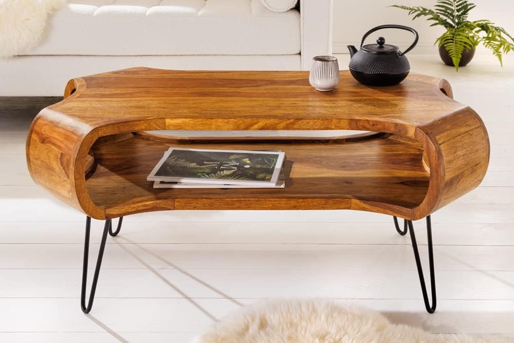 riess-ambiente.de Design Couchtisch Organic Living 100cm Sheesham Stone Finish Massivholz Handmade Hairpin Legs