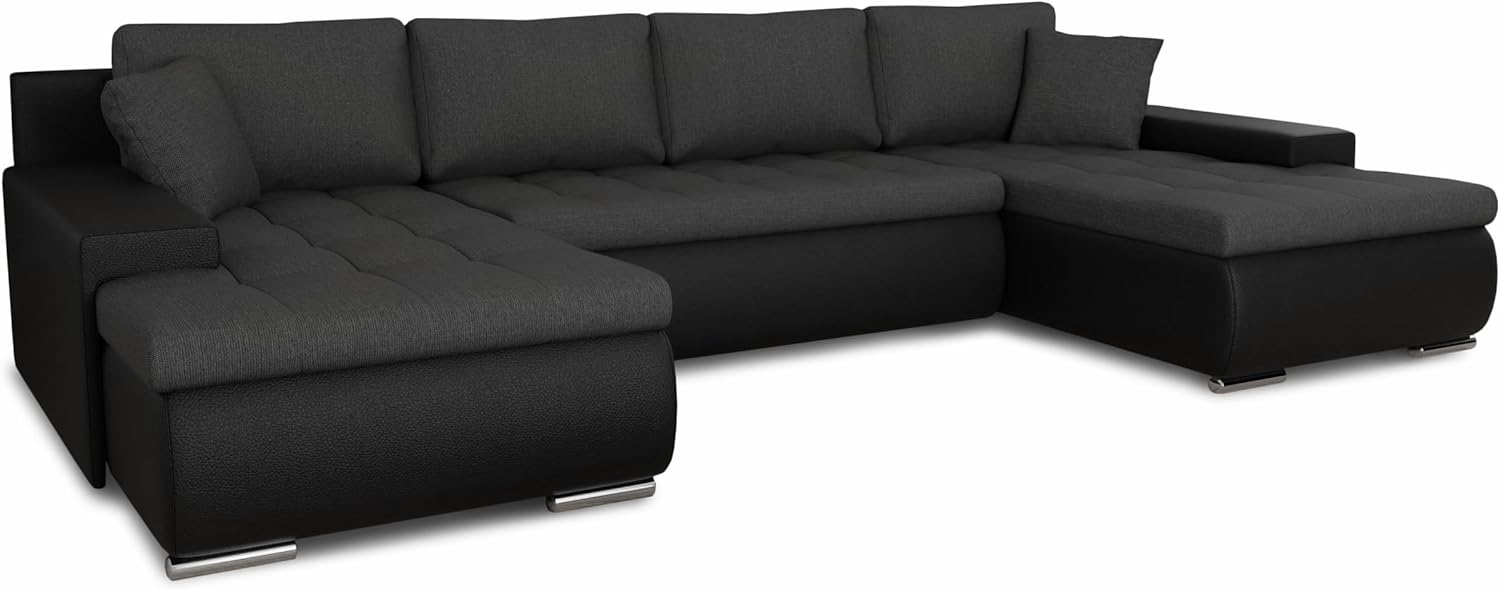 Sofnet Wohnlandschaft mit Schlaffunktion Faris U-Form - Couch, Schlafsofa mit Bettkasten, Couchgranitur mit Bettfunktion, Big Sofa, Bettsofa (Schwarz + Graphit (Madryt 1100 + Inari 94))